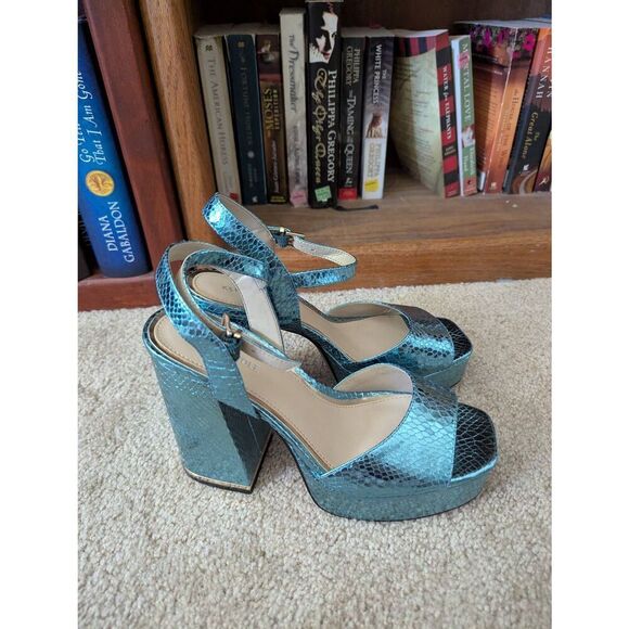Kenneth Cole Dolly Leather Snakeskin-Embossed Platform Sandals Women's 9.5 - Picture 4 of 8